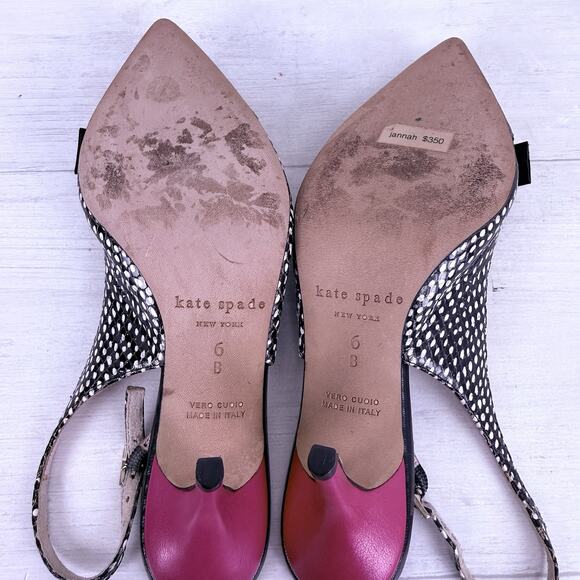 Kate Spade Jannah Slingback Pumps Size 6 B Pointed Toe Bow Black Snake Print - Picture 11 of 14